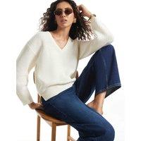 River Island Ribbed V Neck Jumper Cream