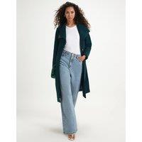 River Island Belted Longline Robe Coat Dark Green