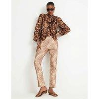 River Island Mid Rise Printed Cigarette Jeans Beige Mix