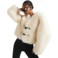 River Island Faux Fur Textured Coat Cream Mix