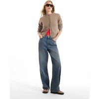 River Island Crew Neck Button Front Relaxed Cardigan Beige