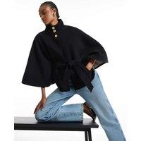 River Island Belted Funnel Neck Coat Black