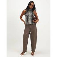 River Island Petite Mid Rise Barrel Jeans Brown