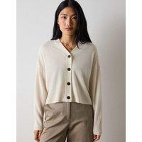 Whistles Pure Cashmere V-Neck Button Front Cardigan Ivory