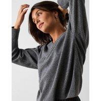 Whistles Pure Cashmere Textured V Neck Jumper Grey Marl