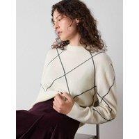 Whistles Pure Wool Contrast Diamond Knitted Top Ivory Mix