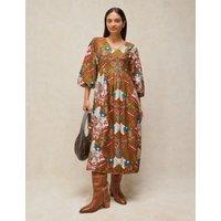 White Stuff Matilda Printed V Neck Midi Tea Dress Green Mix