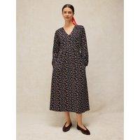 White Stuff Harper Jersey Printed V Neck Midi Tea Dress Navy Mix