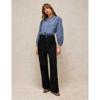 White Stuff Tia Cord Zip Detail Wide Leg Trousers Black