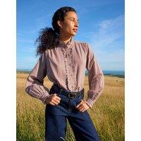 White Stuff Pure Cotton Collared Frill Detail Shirt Brown Mix