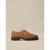White Stuff Suede Chunky Lace Up Block Heel Brogues Tan