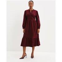 Finery London Cord Textured Midi Tiered Dress Burgundy