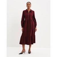 Finery London Cord Midi Shirt Dress Burgundy