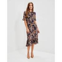 Finery London Chiffon Paisley Round Neck Keyhole Midi Dress Navy Mix
