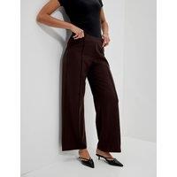 Finery London Jersey Elasticated Waist Wide Leg Trousers Dark Brown