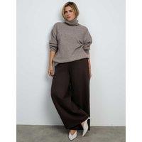 Live Unlimited London Striped Drawstring Wide Leg Trousers Chocolate