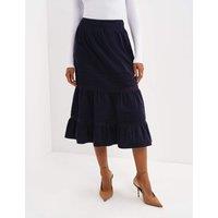 Finery London Cord Lace Detail Midi Tiered Skirt Navy