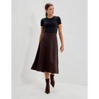 Finery London Jersey Midi A-Line Skirt Dark Brown