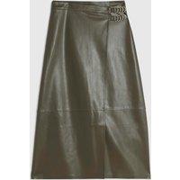 River Island Leather Look Midi Wrap Skirt Khaki