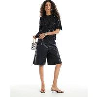 River Island Sequin Round Neck T-Shirt Black