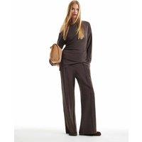 River Island Cosy Marl Wide Leg Trousers Brown