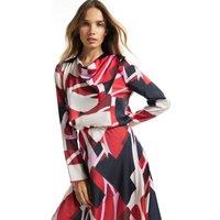 River Island Colour Block Cowl Neck Slim Fit Draped Top Red Mix