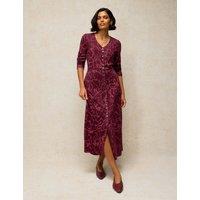 White Stuff Reese Cotton Blend Printed Button Through Midi Dress Plum