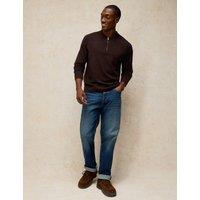 White Stuff Pure Wool Half Zip Long Sleeve Polo Shirt Medium Brown