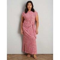 Live Unlimited London Printed Tie Waist Maxi Dress Pink Mix