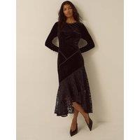 Monsoon Velvet Scoop Neck Zip Up Dress Black
