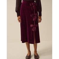 Monsoon Velvet Bow Detail Midi Pencil Skirt Burgundy