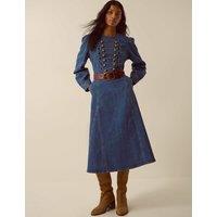 Monsoon Denim Round Neck Midi Dress Blue