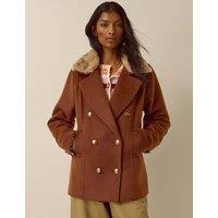 Monsoon Wool Blend Collared Pea Coat Brown