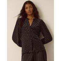Monsoon Jersey Spot Devore Collared Neck Blouse Black Mix