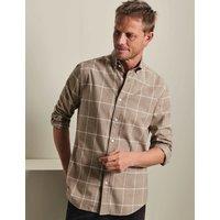 Charles Tyrwhitt Regular Fit Brushed Cotton Check Flannel Shirt Taupe