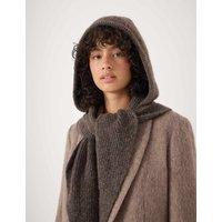 HUSH Knitted Textured Hooded Scarf Brown Mix
