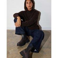 Whistles Leather Block Heel Chelsea Boots Chocolate