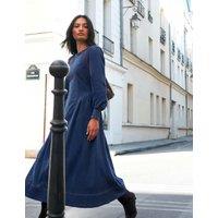 RO&ZO Lyocell Blend Gathered Midi Waisted Dress Blue Denim