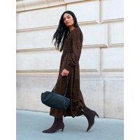 RO&ZO Checked Shirred Midi Waisted Dress Brown Mix