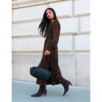 RO&ZO Checked Shirred Midi Waisted Dress Brown Mix