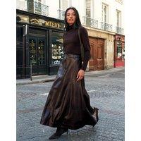 RO&ZO Leather Look Croc Midaxi Tiered Skirt Brown