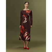 Ghost Satin Crepe Floral Midi Slip Dress Burgundy Mix
