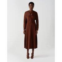 Ghost Satin V Neck Wrap Midaxi Column Dress Brown