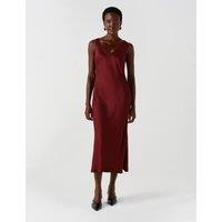 Ghost Satin V Neck Midaxi Cami Slip Dress Burgundy