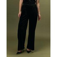 Ghost Velvet Pleat Front Wide Leg Trousers Black