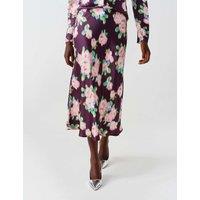 Ghost Satin Floral Midi Slip Skirt Purple Mix