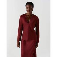 Ghost Satin V Neck Top Burgundy