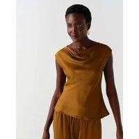 Ghost Satin Cowl Neck Cap Sleeve Top Medium Green