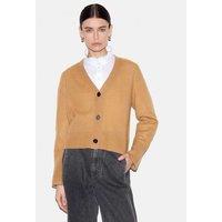 Jigsaw Merino Wool Rich V Neck Relaxed Cardigan with Cashmere Camel