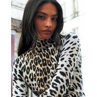 RO&ZO Cotton Rich Animal Print Roll Neck Top Brown Mix